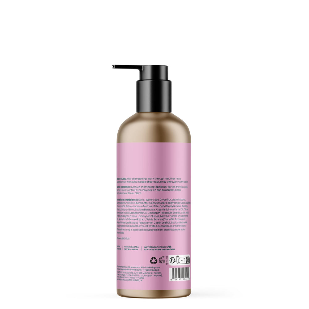 Packaging en aluminium recyclable de l après-shampooing ATTITUDE pour routine durable.
