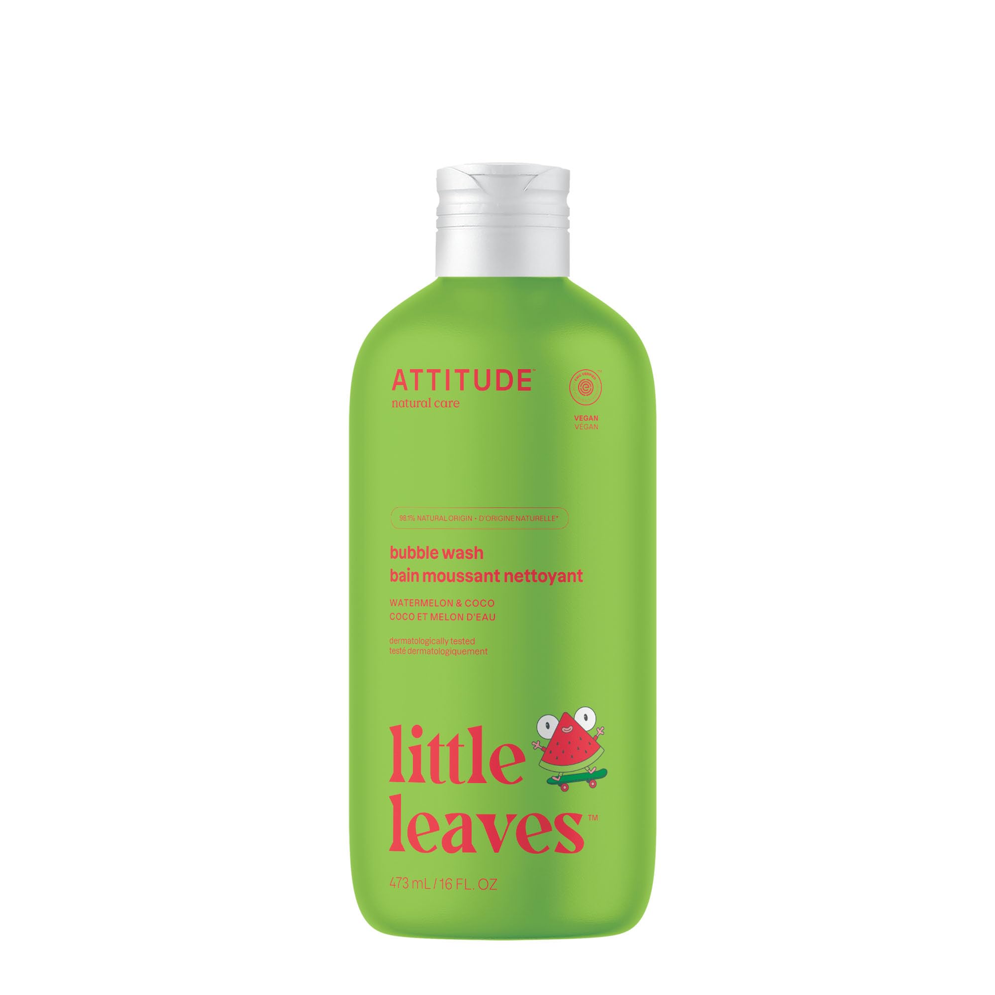 ATTITUDE bain-enfants Pastèque Coco, bouteille pratique et bulles douces.