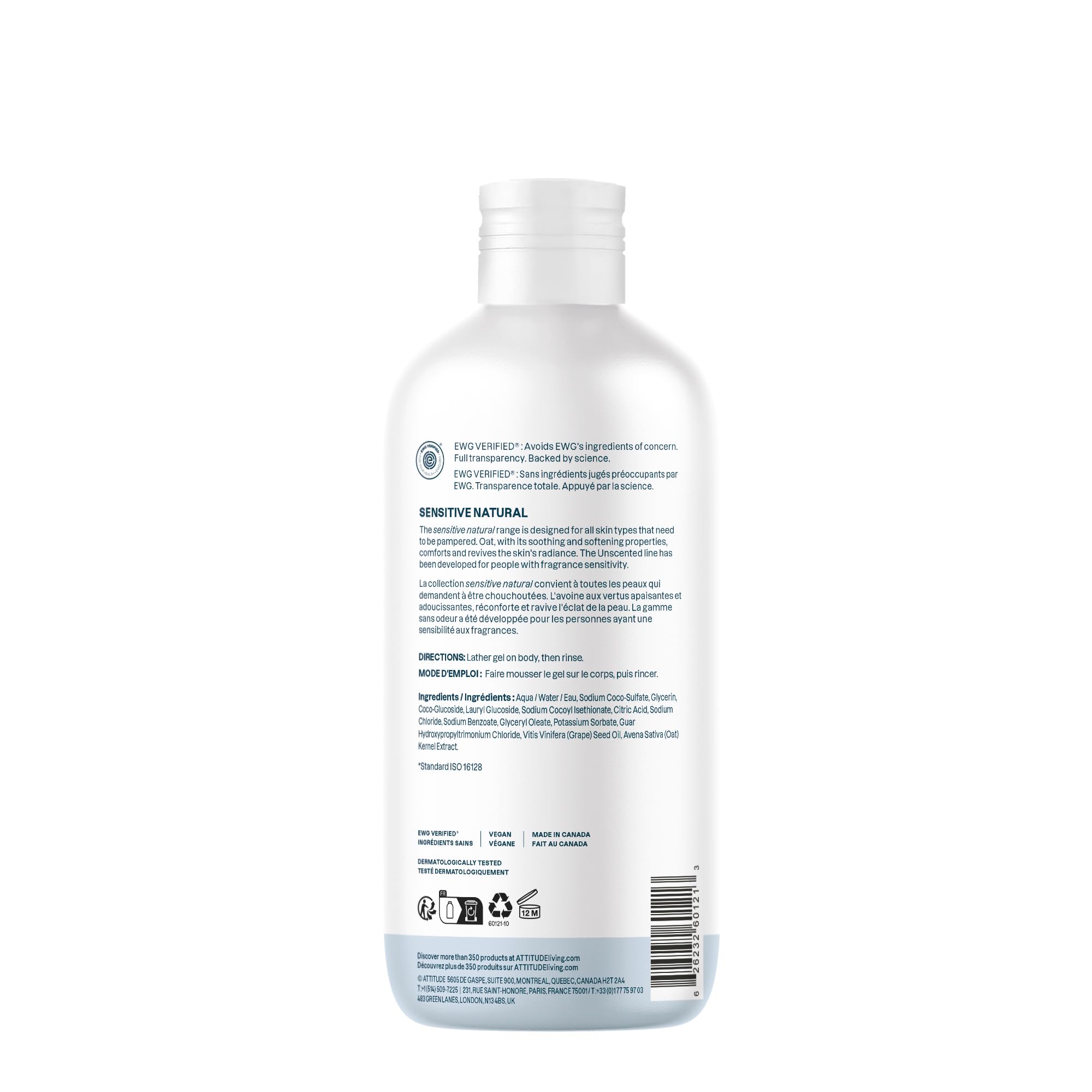 ATTITUDE Gel Douche sans parfum, routine quotidienne idéale