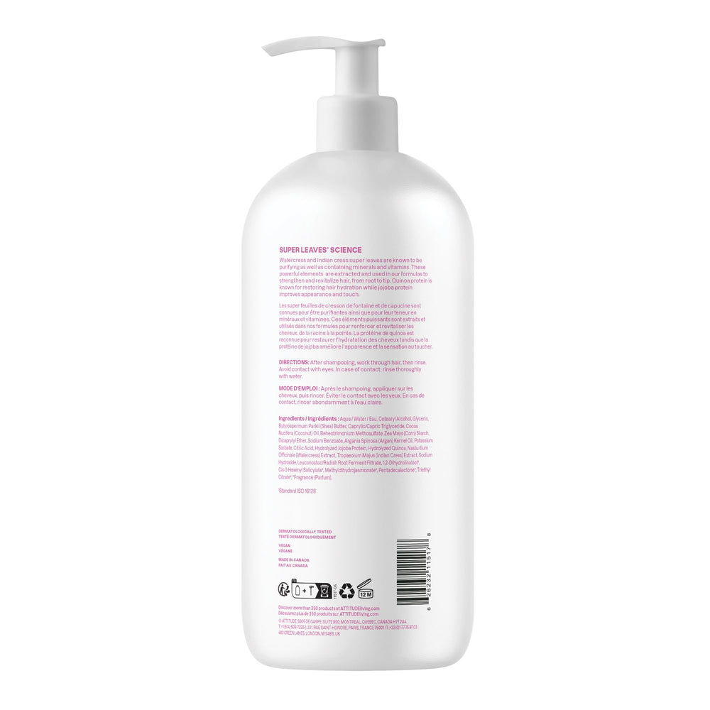 Conditionneur végan Attitude sans silicone ni SLES pour une douceur naturelle.