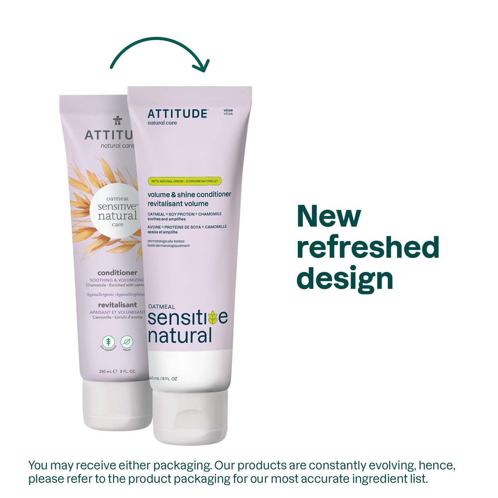 ATTITUDE Soin après-shampooing Volume et Brillance – emballage minimaliste et élégant.