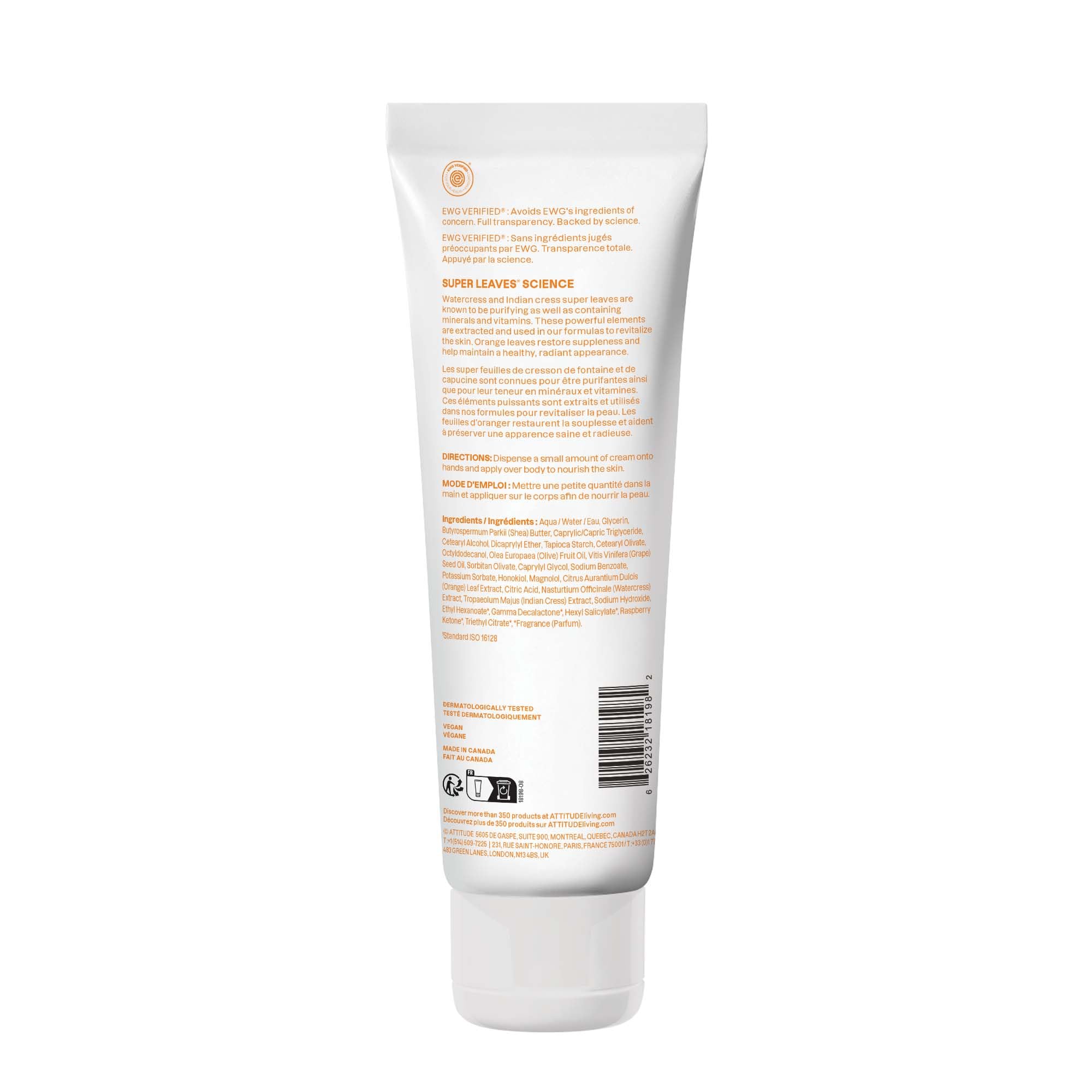 ATTITUDE Crème pour le corps, usage quotidien facile, peau nourrie.