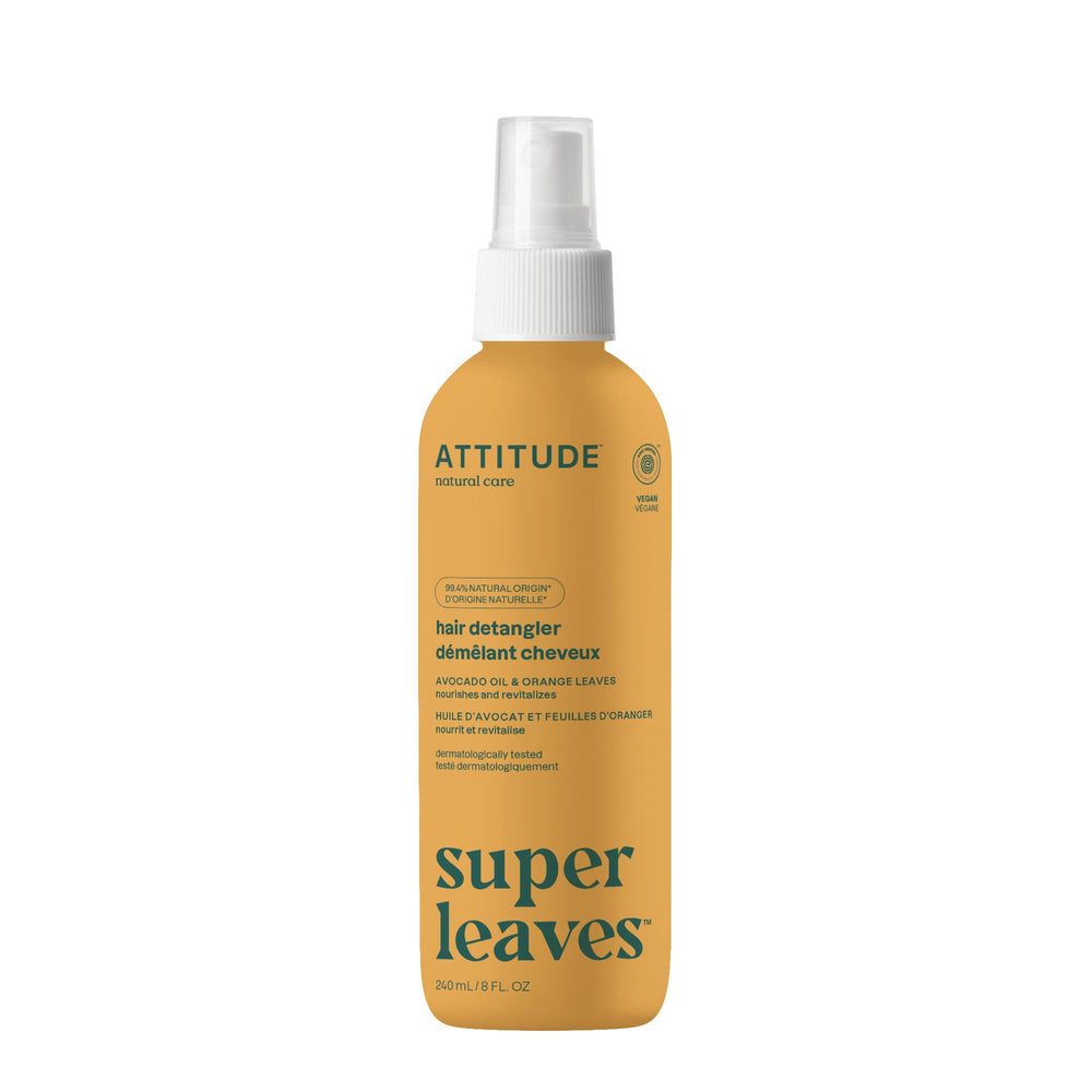 ATTITUDE Démêlant Spray – flacon affichant la fragrance fleur d’oranger et eucalyptus, douceur et démêlage.