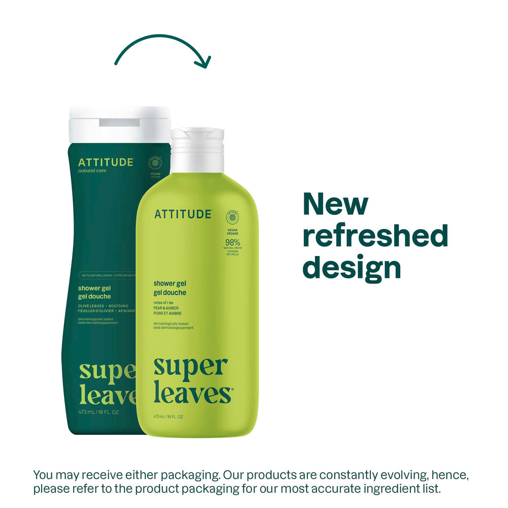 ATTITUDE Gel Douche Poire et Ambre, mousse douce qui nettoie en douceur tout en respectant la peau.