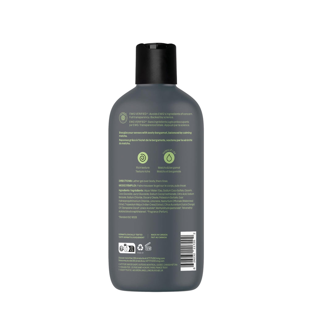 ATTITUDE gel douche homme, nettoie sans dessécher et laisse la peau douce.