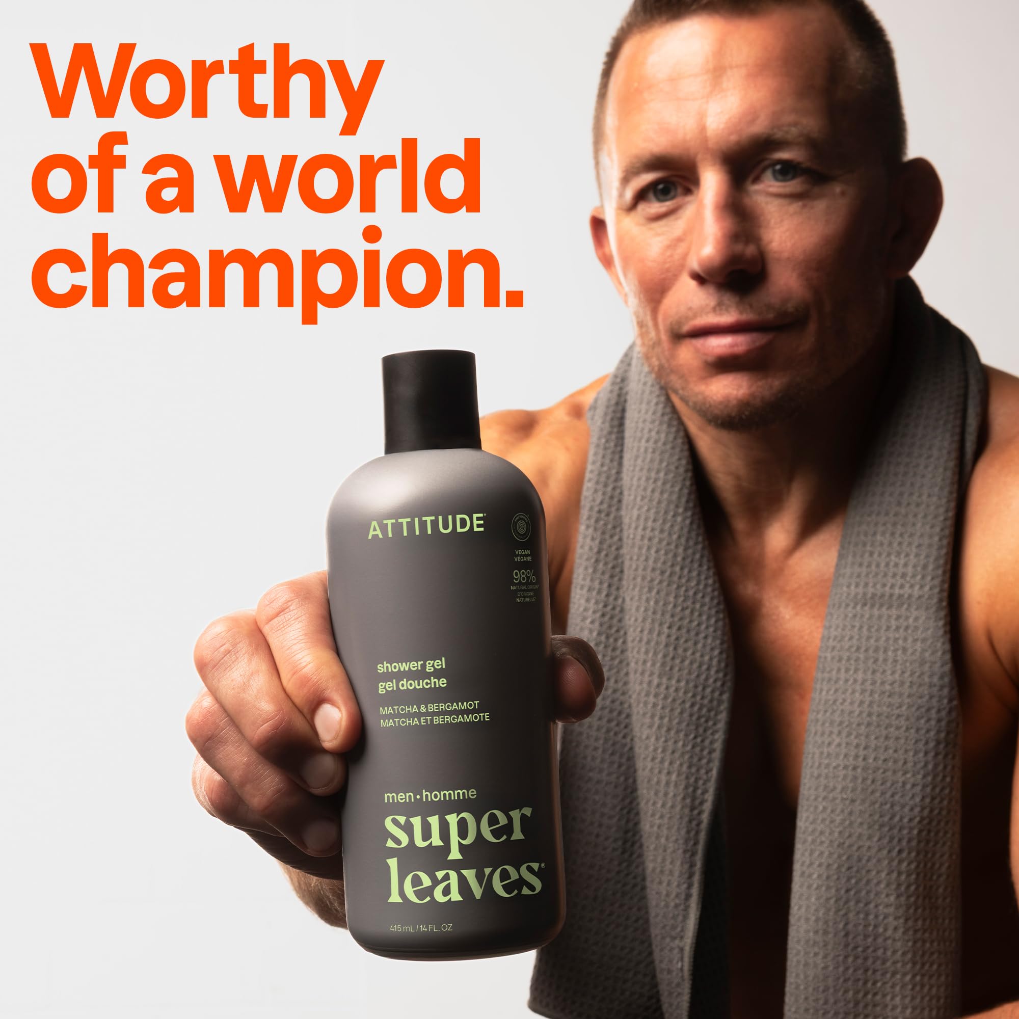 ATTITUDE gel douche homme, mousse riche qui enveloppe la peau.