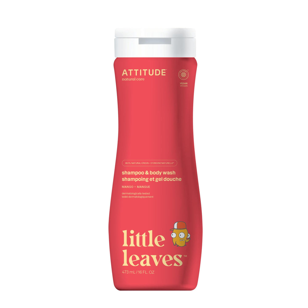 ATTITUDE Little Leaves 2-en-1, bouteille mango; nettoyage doux pour la peau et les cheveux.