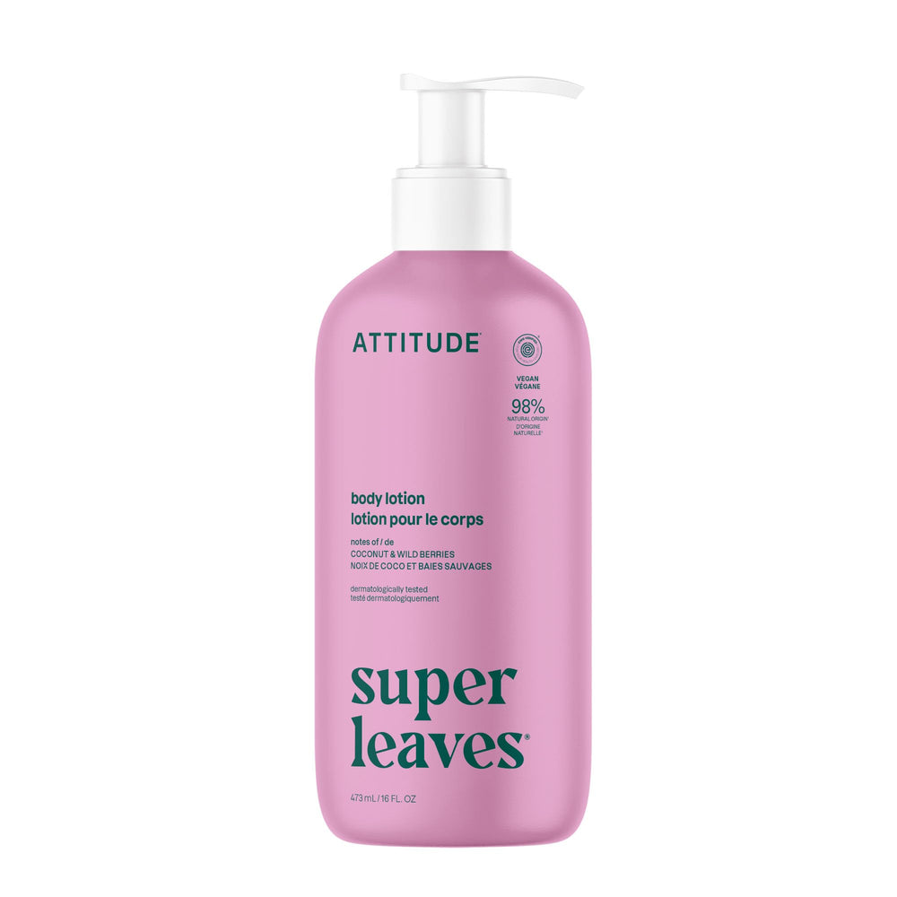 Lotion ATTITUDE: bouteille HDPE visible pour hydratation légère et non grasse.