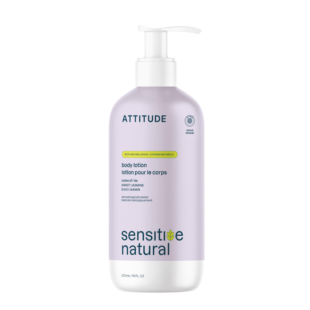 ATTITUDE lotion corporelle pour peau sensible, bouteille présentée en avant.