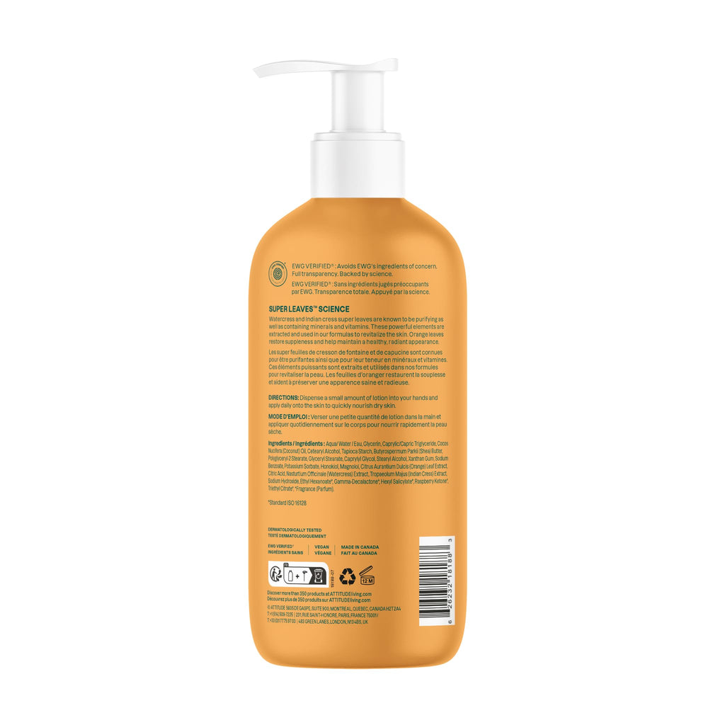Lotion corps universelle ATTITUDE pour hommes et femmes, hydratation légère.