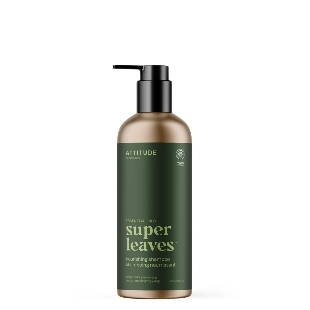 ATTITUDE Shampoing Nourrissant Bergamote et Ylang-Ylang, bouteille aluminium, hydratation responsable.
