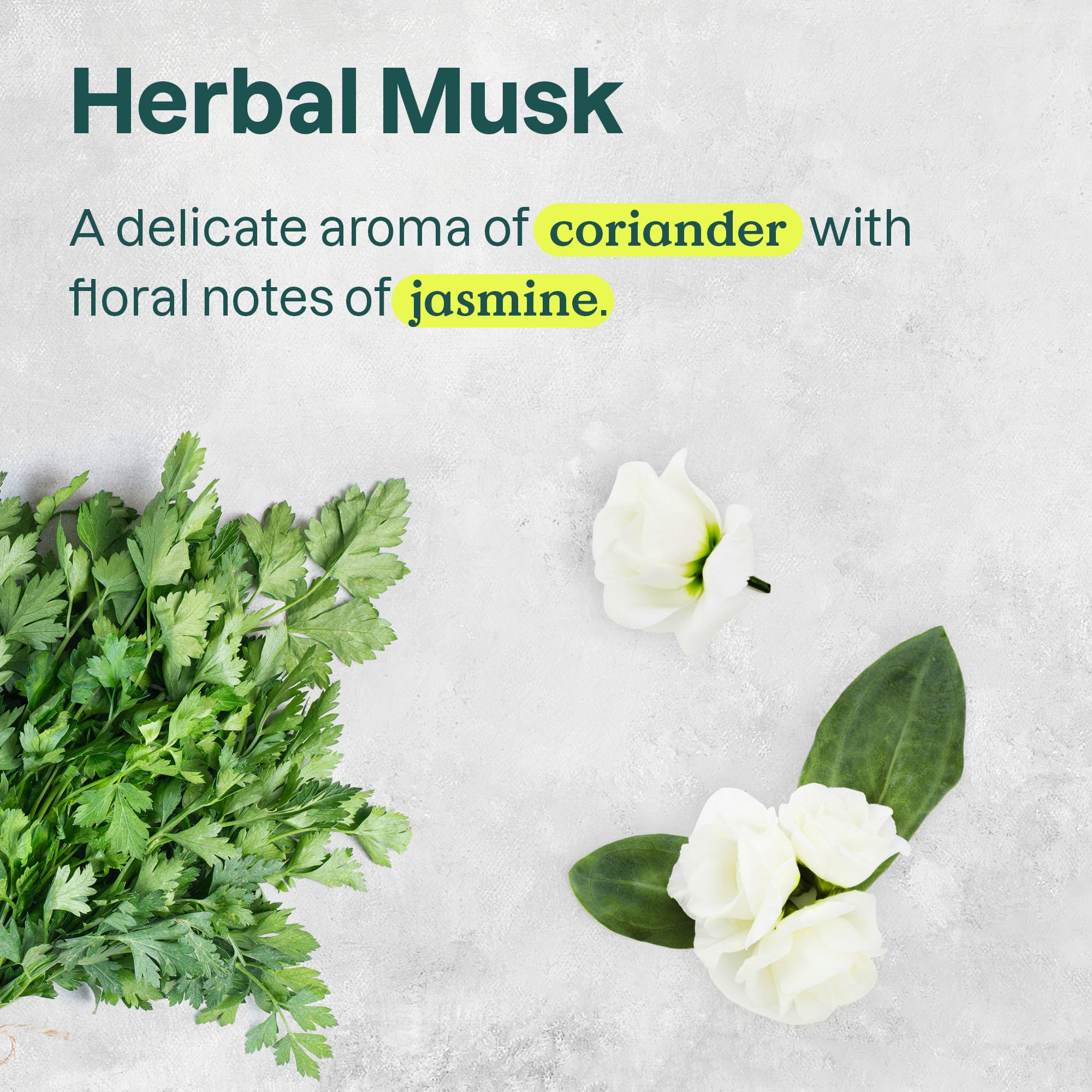 ATTITUDE parfum-musc-herbeux: flacon et jus qui évoquent coriandre, jasmin et musc.