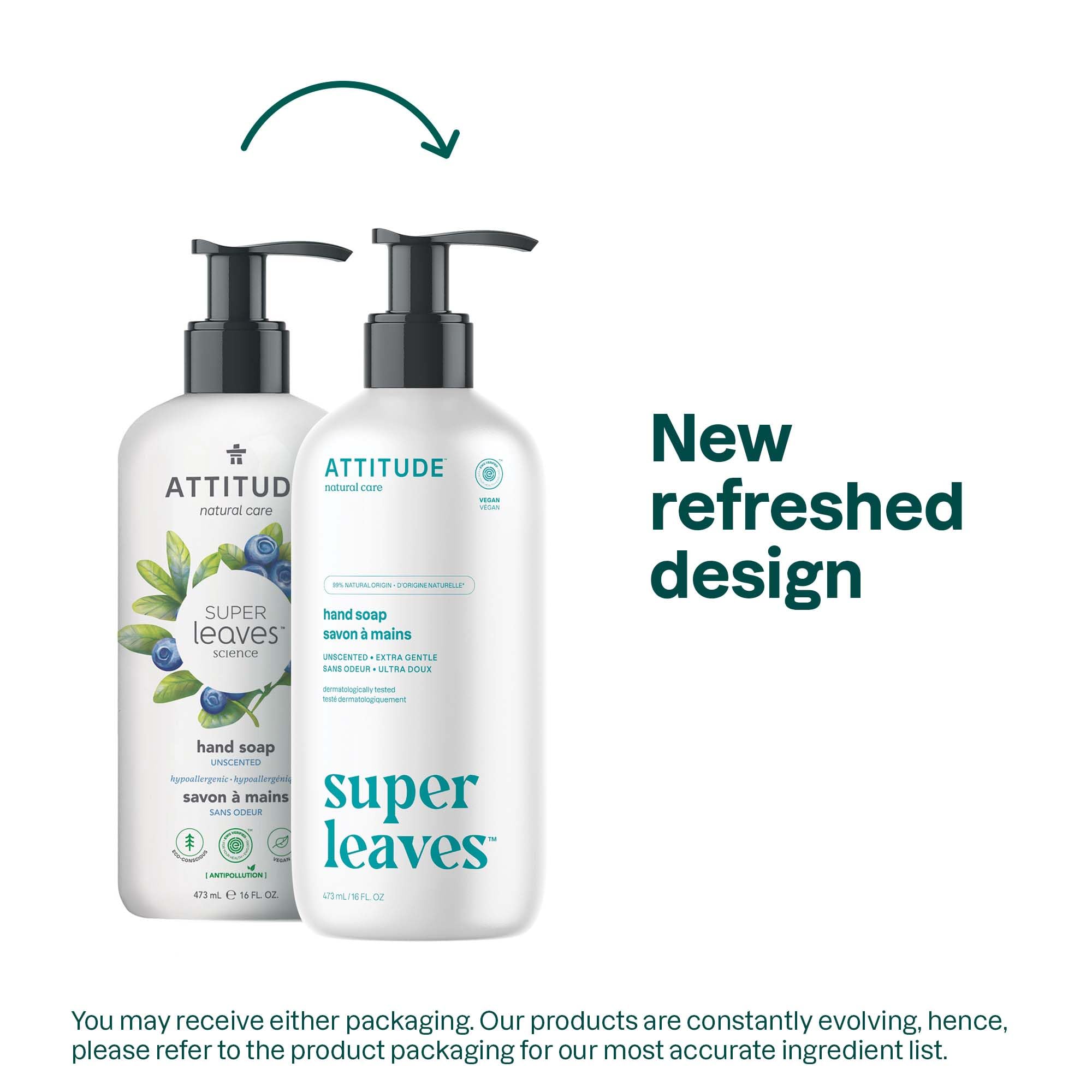 ATTITUDE savon liquide mains, pompe facilitant le versement et le lavage rapide.