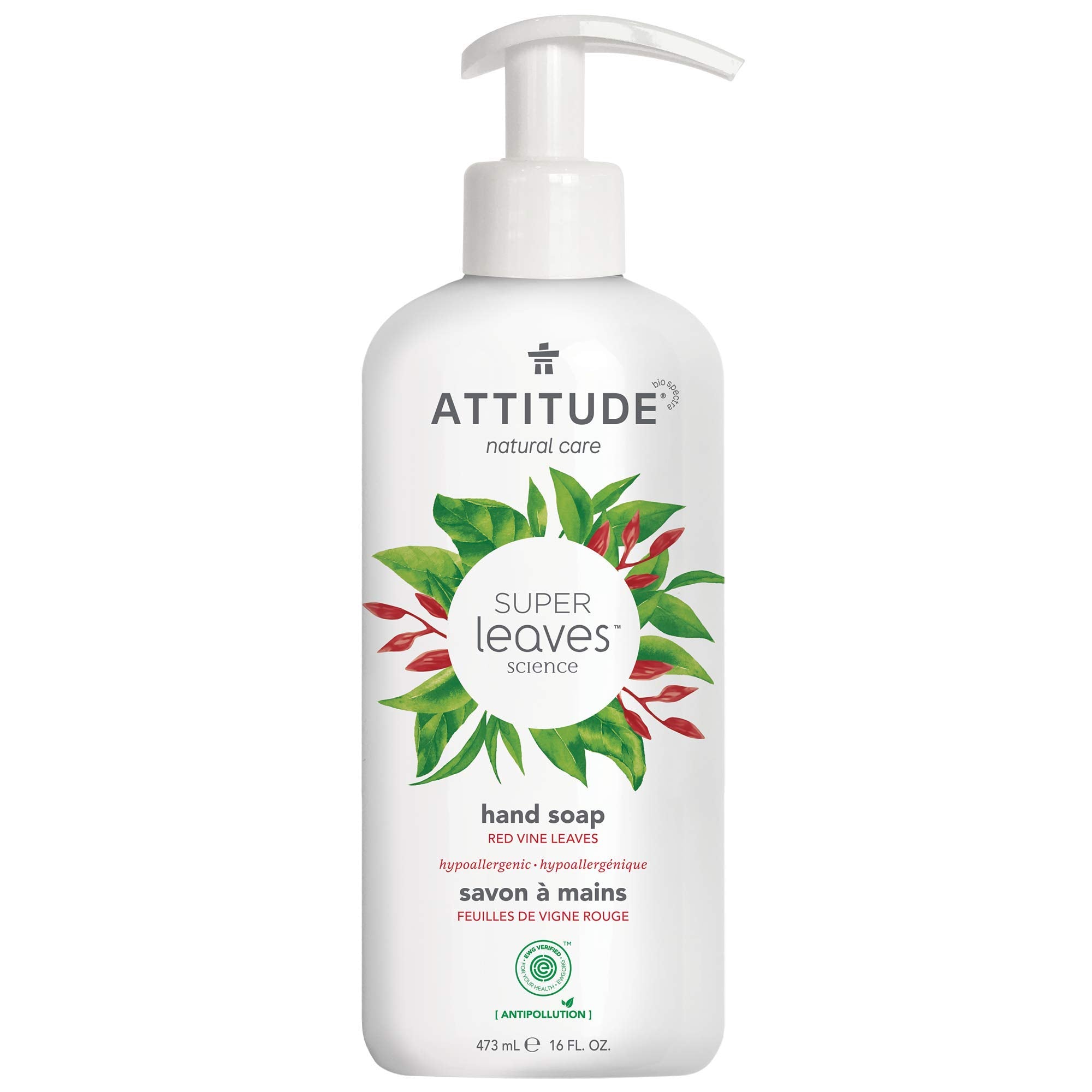 ATTITUDE Savon Mains Liquide — bouteille avec pompe pratique pour une utilisation facile.