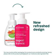 ATTITUDE pompe savon mains — mousse généreuse et parfum frais de pamplemousse rose.