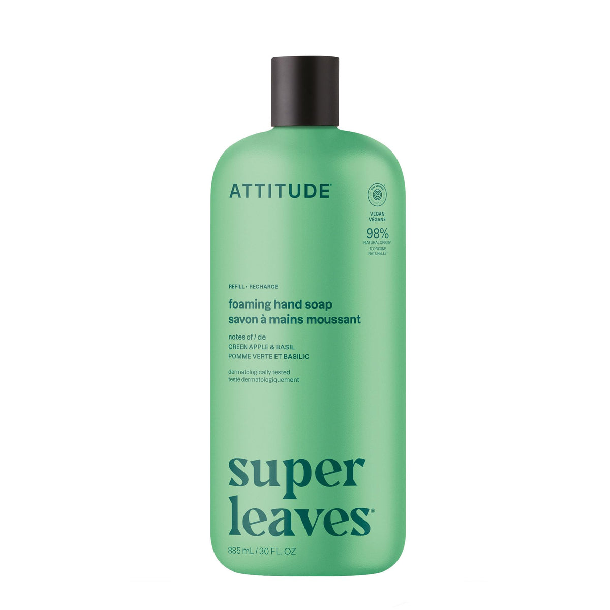 ATTITUDE savon mains mousse recharge flacon — mousse riche pour un lavage rapide.