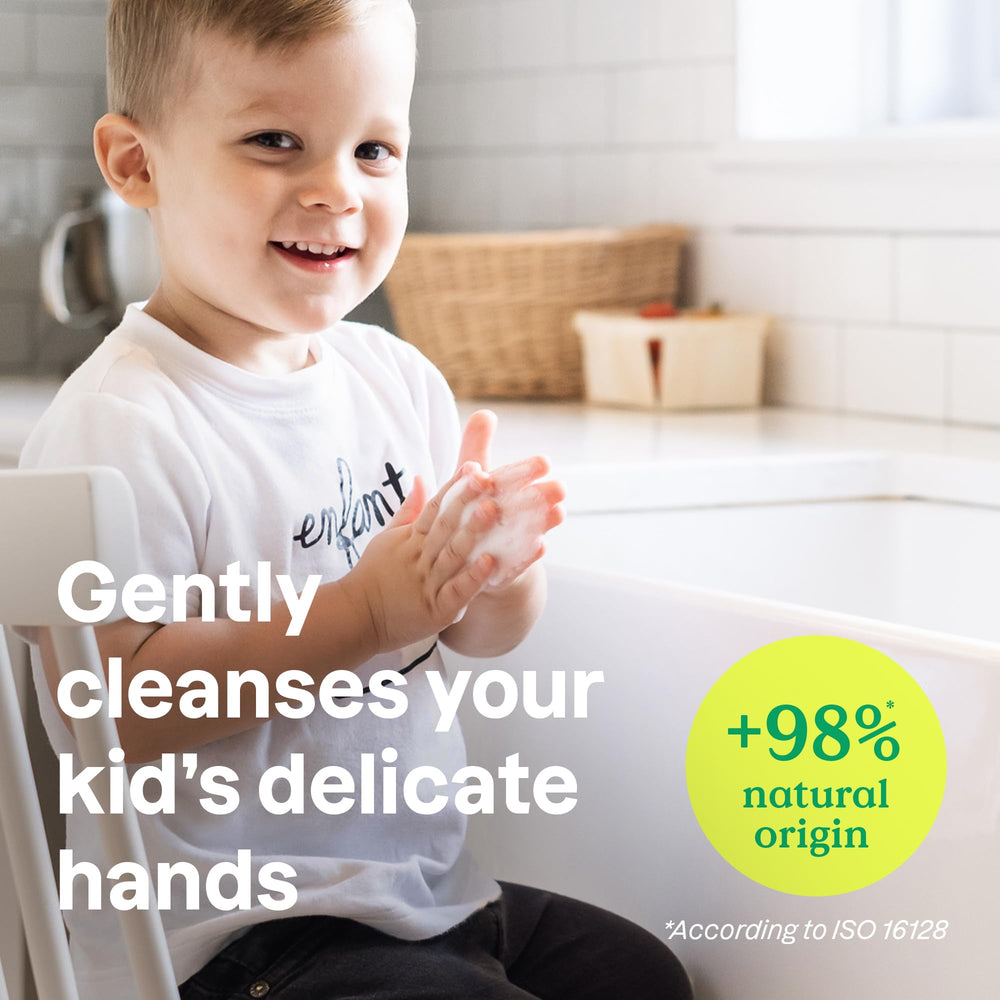 ATTITUDE savon moussant enfants avec étiquette EWG vérifiée et ingrédients naturels.