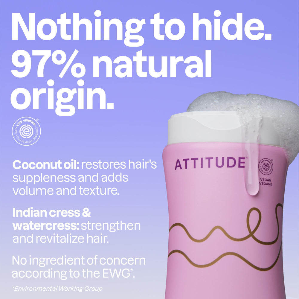ATTITUDE Shampoing Amplifiant Roses Parfum, parfum délicat pour cheveux.