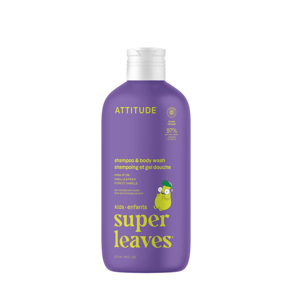 ATTITUDE Shampoing-bain-enfant vanille-poire en bouteille pratique pour le bain
