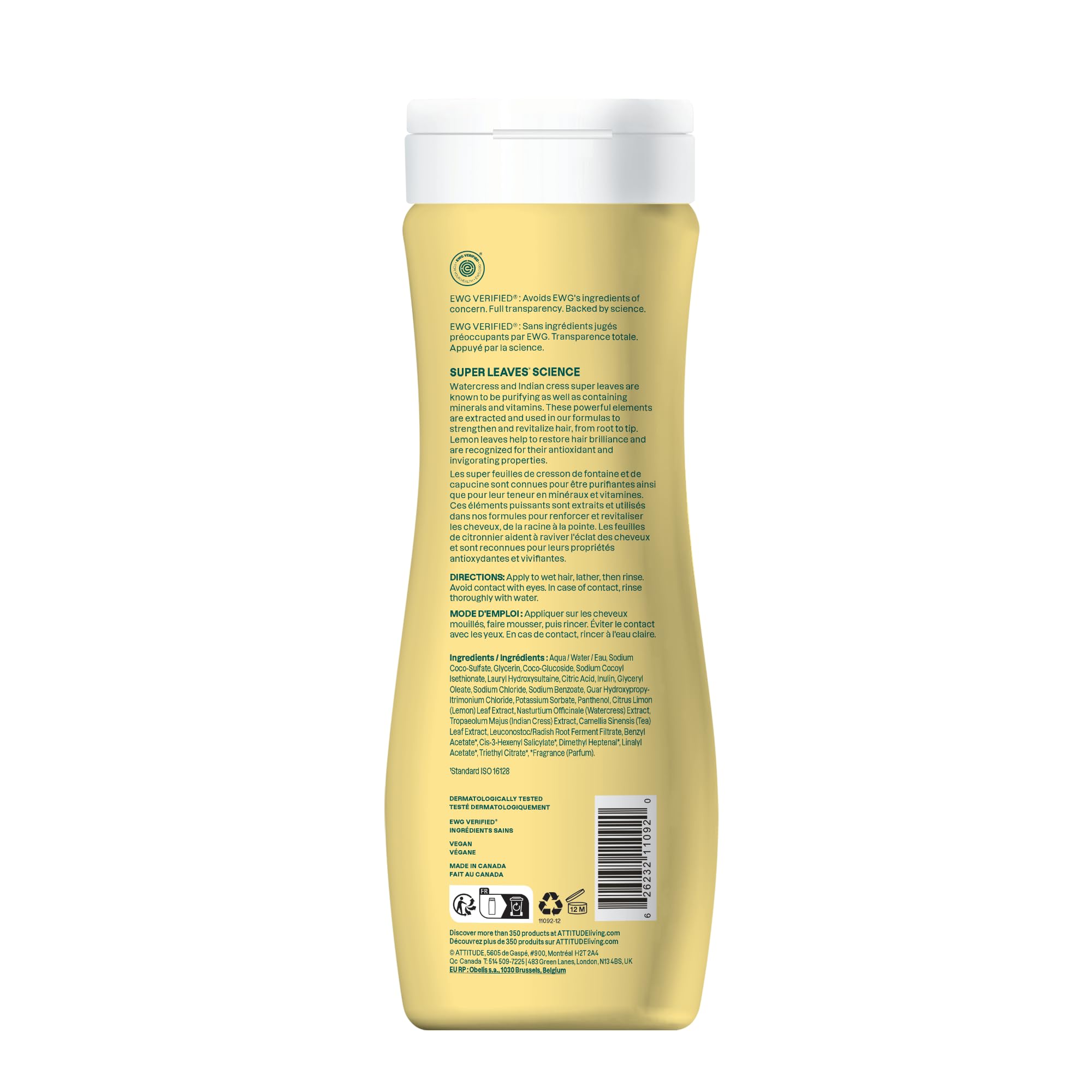Shampoing clarifiant végane ATTITUDE sans silicone