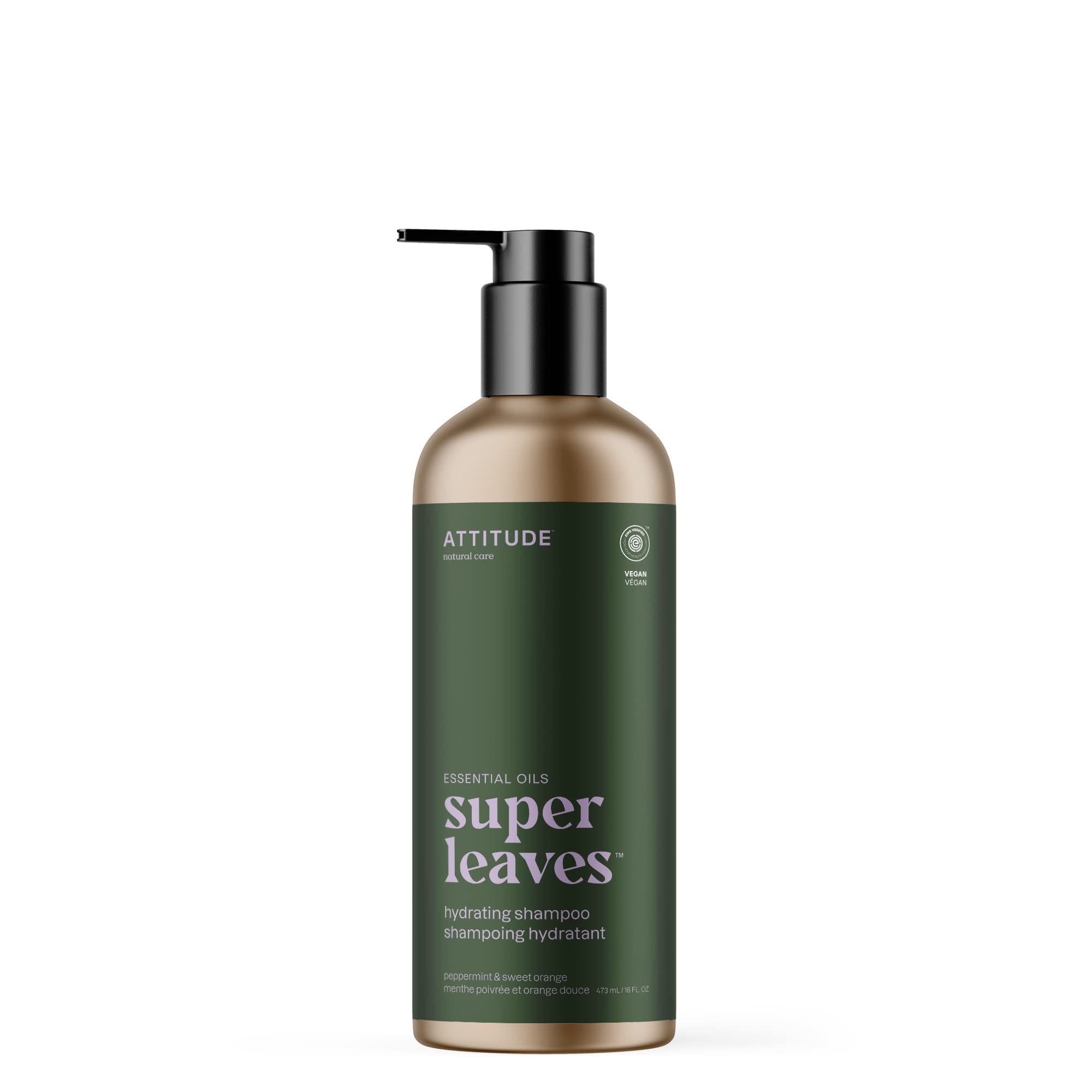 ATTITUDE Shampoing Hydratant Menthe et Orange – bouteille pratique et parfum frais.