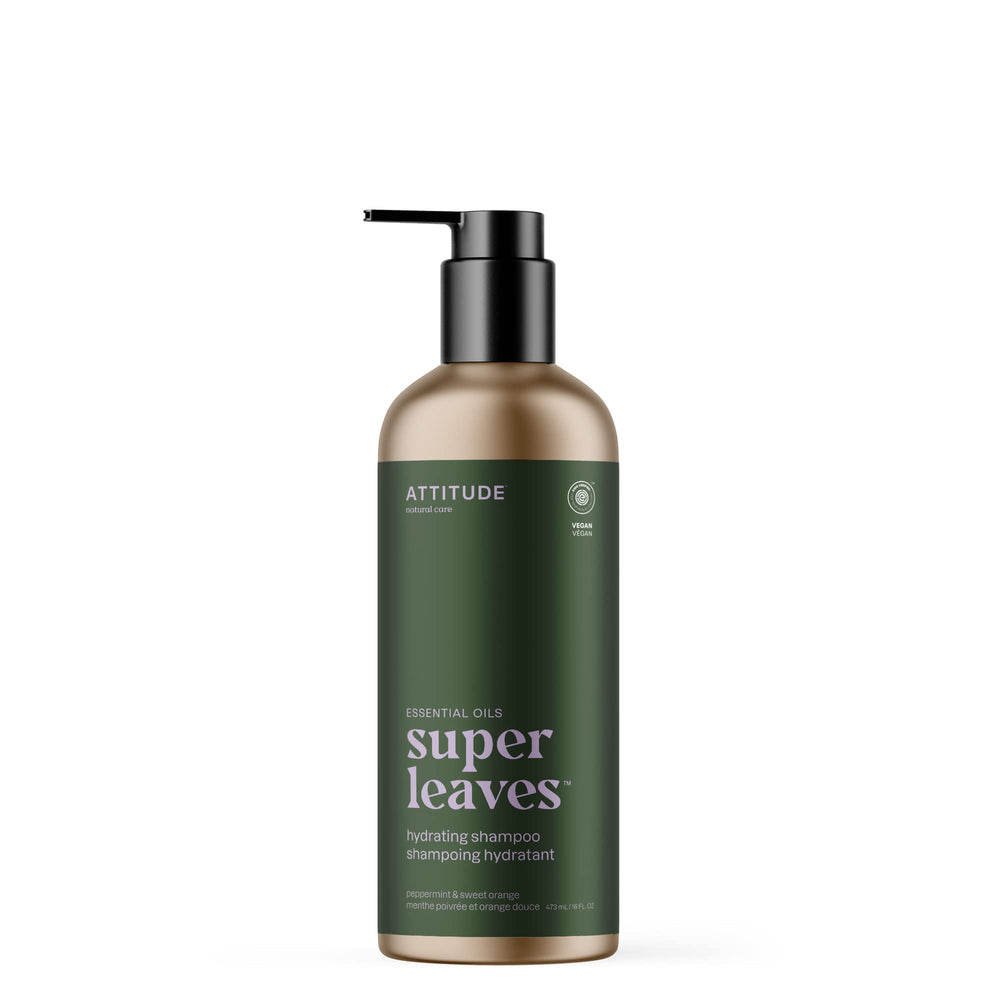 ATTITUDE Shampoing Hydratant Menthe et Orange – bouteille pratique et parfum frais.
