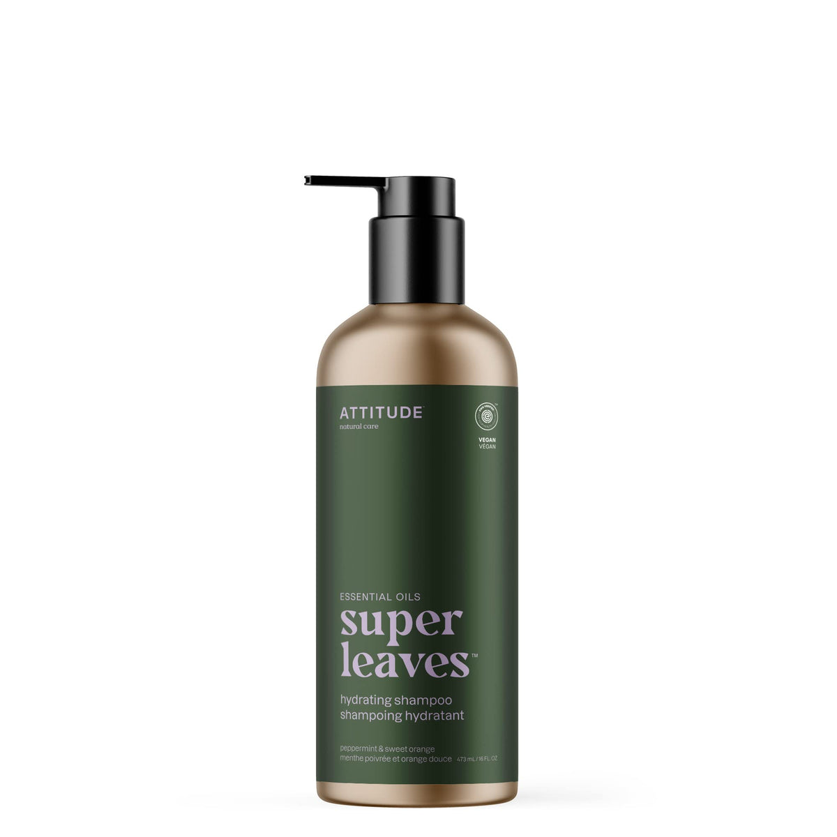 ATTITUDE Shampoing Hydratant Menthe et Orange – bouteille pratique et parfum frais.