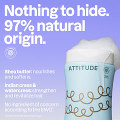 ATTITUDE shampoing ingrédients naturels avec cresson d'eau intégré pour une formule saine.