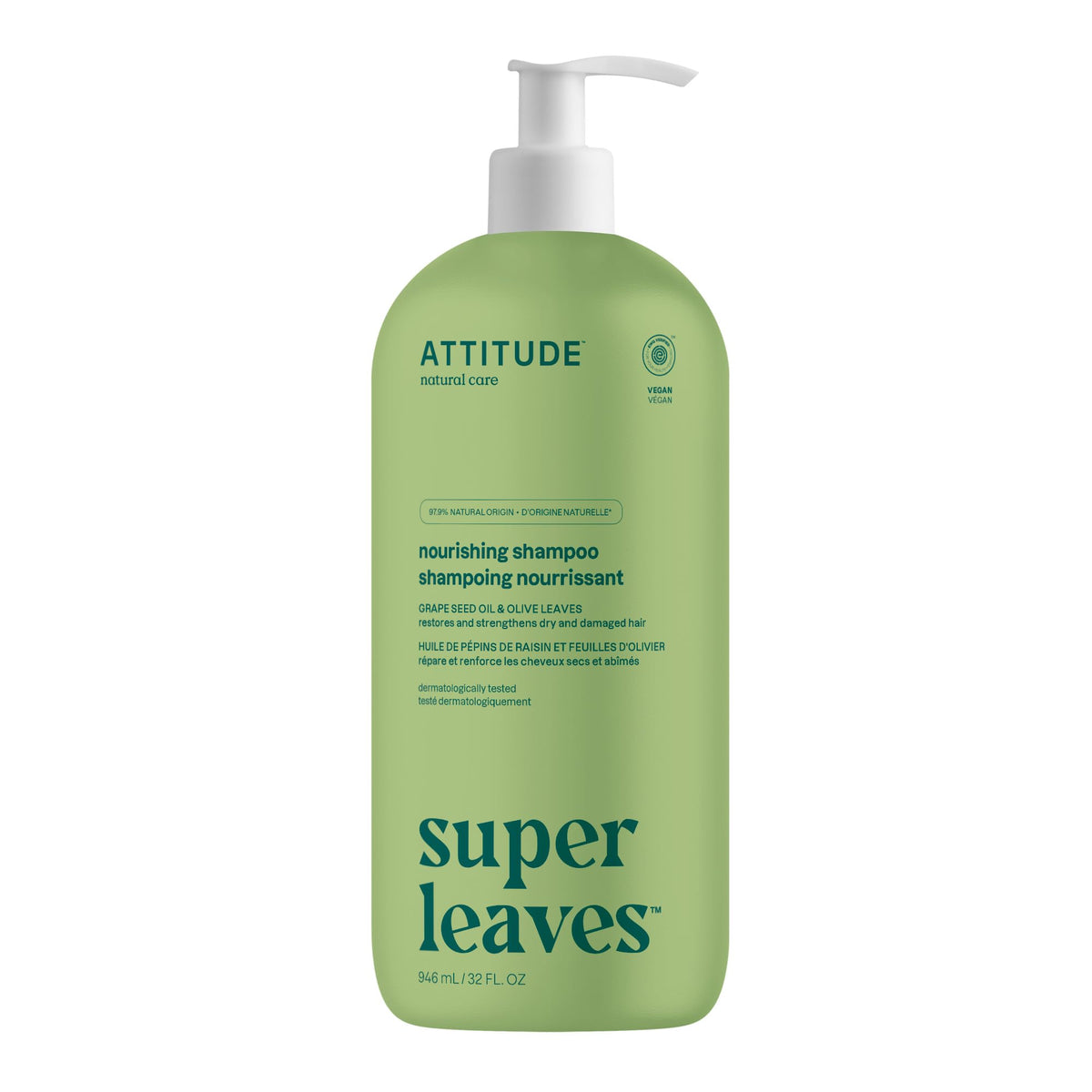 ATTITUDE Shampoing Nourrissant, bouteille visible, soin en douceur pour cheveux secs et abîmés.