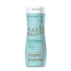 ATTITUDE shampoing ultra-nourrissant, bouteille visible, boucles nourries et éclatantes après lavage.