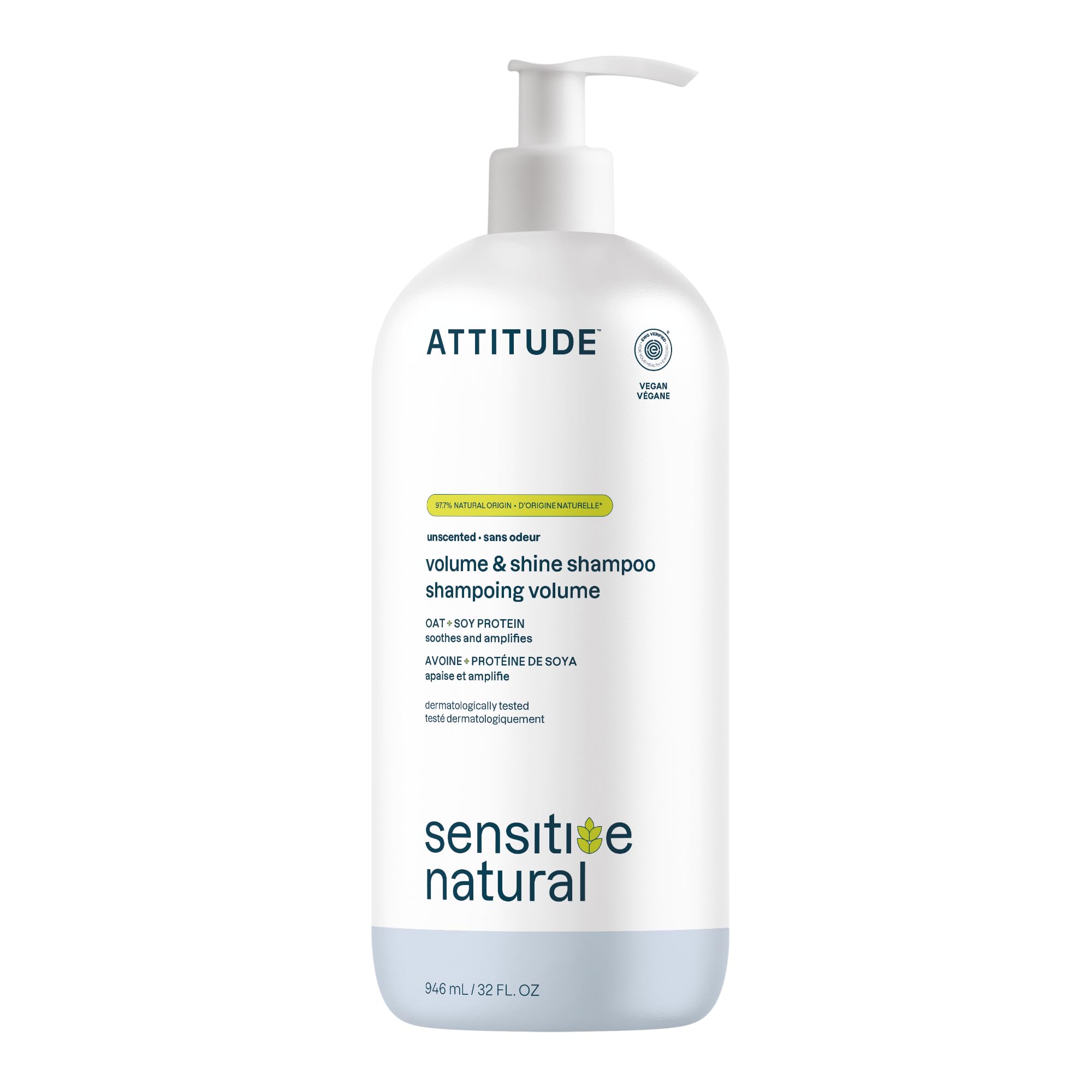 ATTITUDE shampoing sensitif, bouteille claire, soin léger pour cuir chevelu sensible.