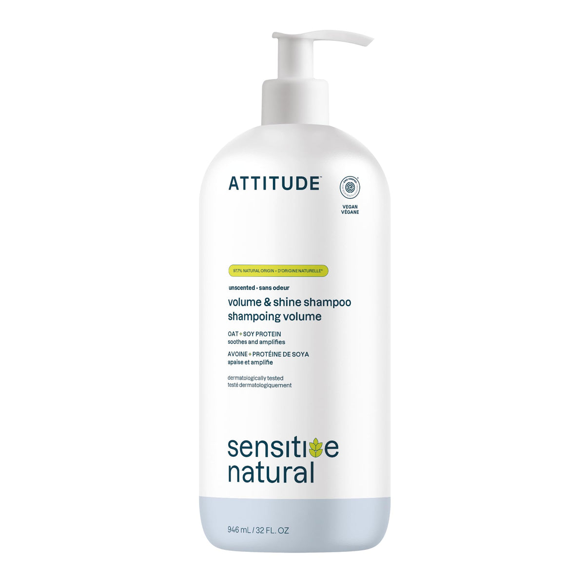 ATTITUDE shampoing sensitif, bouteille claire, soin léger pour cuir chevelu sensible.