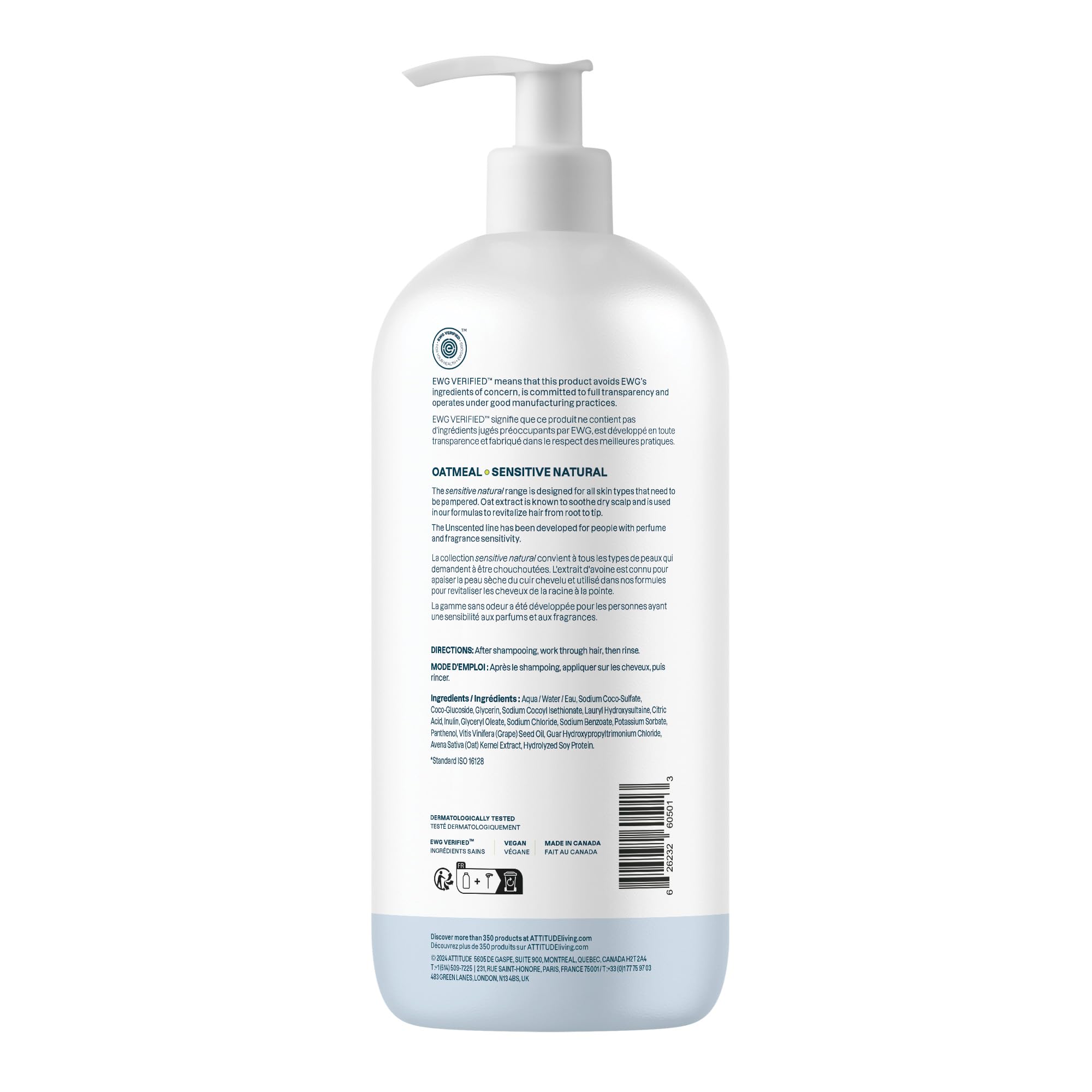 ATTITUDE shampoing sensitif usage quotidien, routine simple et sans parfum.