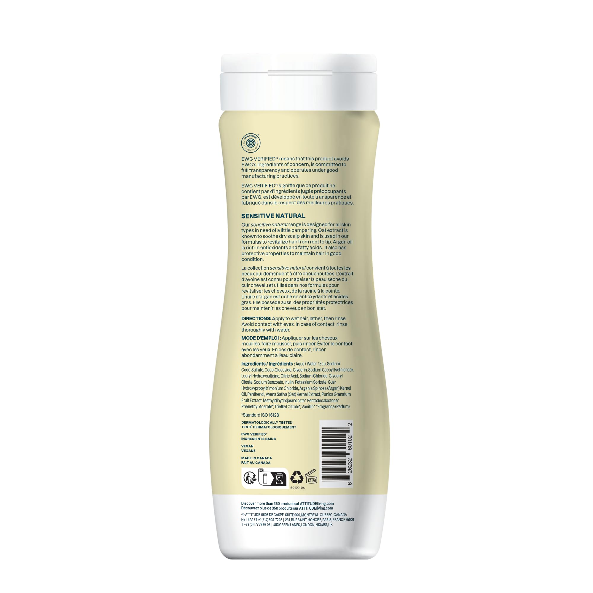 attitude shampoing parfum vanille creme — parfum léger pour une routine capillaire agréable.