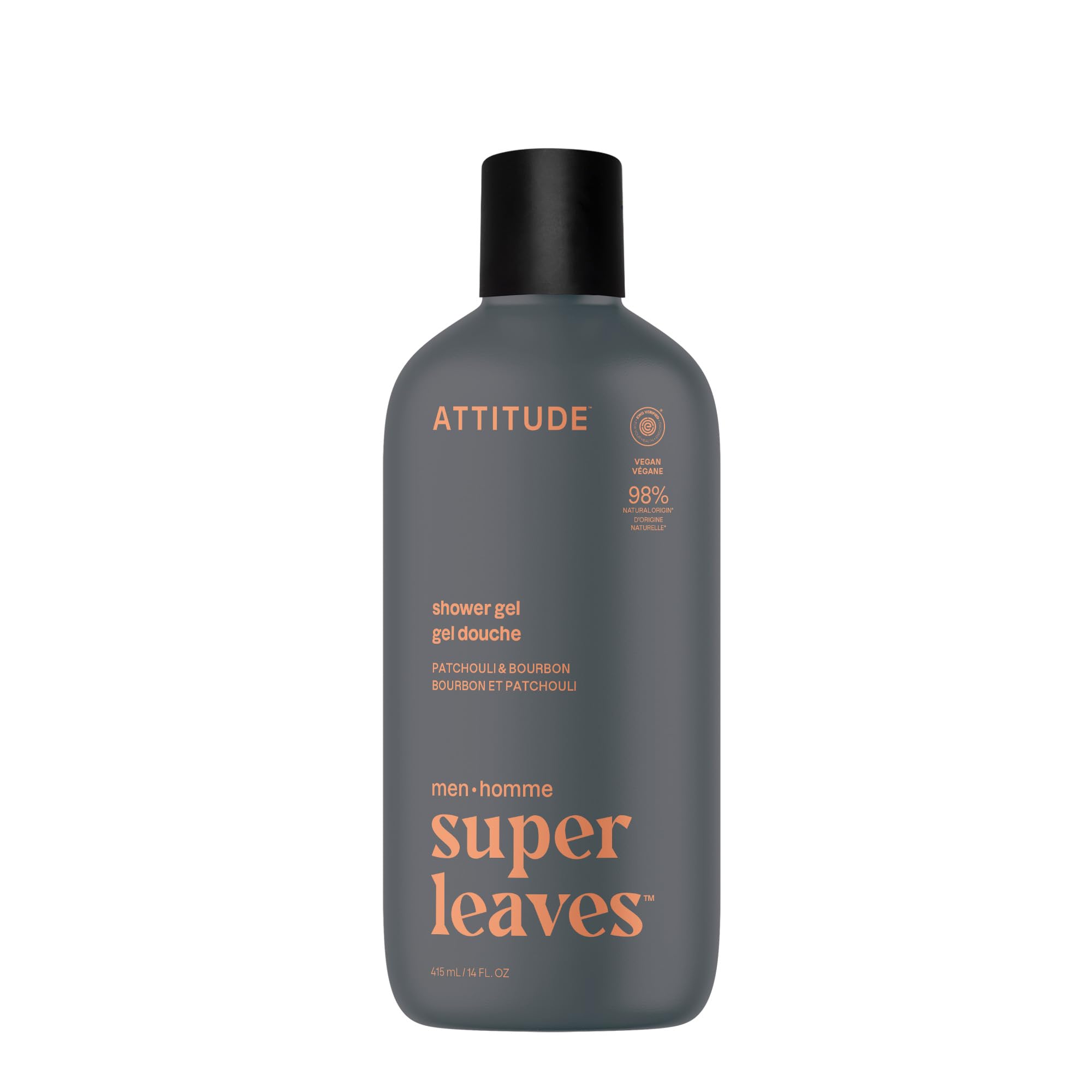 ATTITUDE gel douche homme, bouteille pompe visible, hydratation douce en douche.