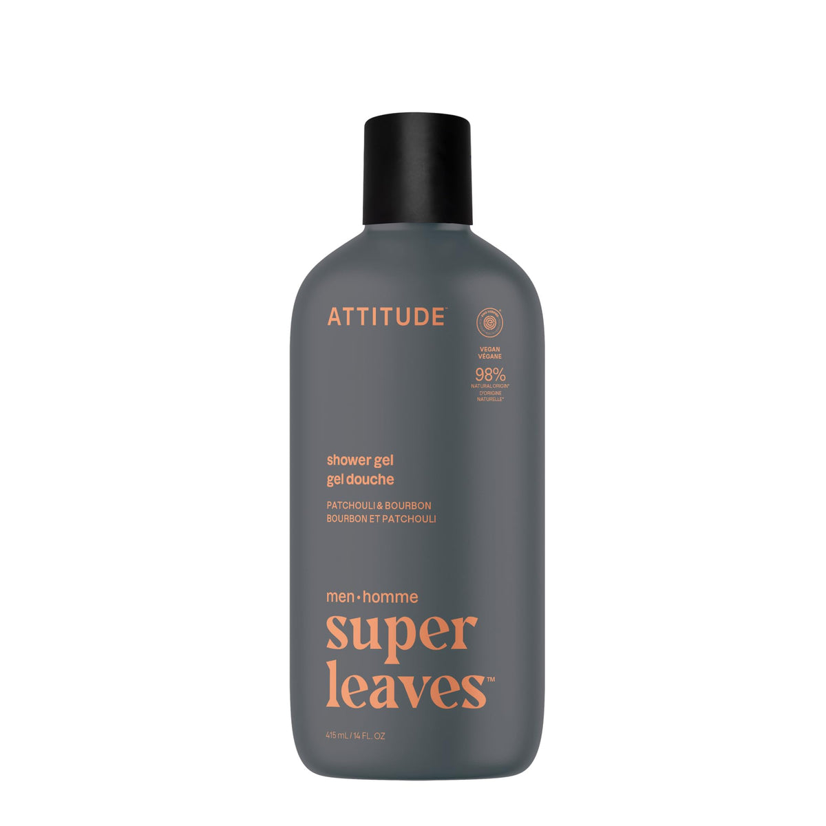 ATTITUDE gel douche homme, bouteille pompe visible, hydratation douce en douche.