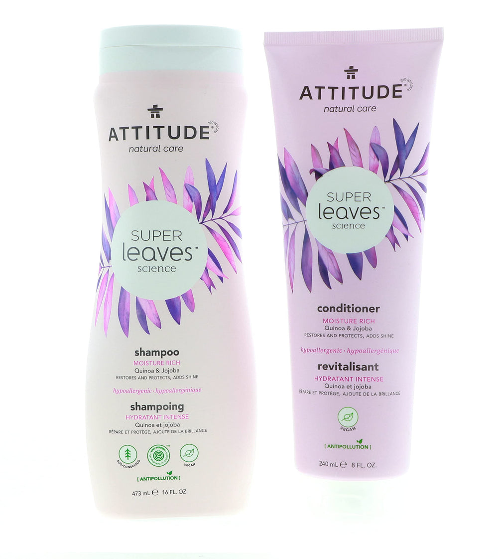 ATTITUDE Super Leaves: bundle Shampoing et Après-Shampoing pour hydratation et brillance quotidiennes