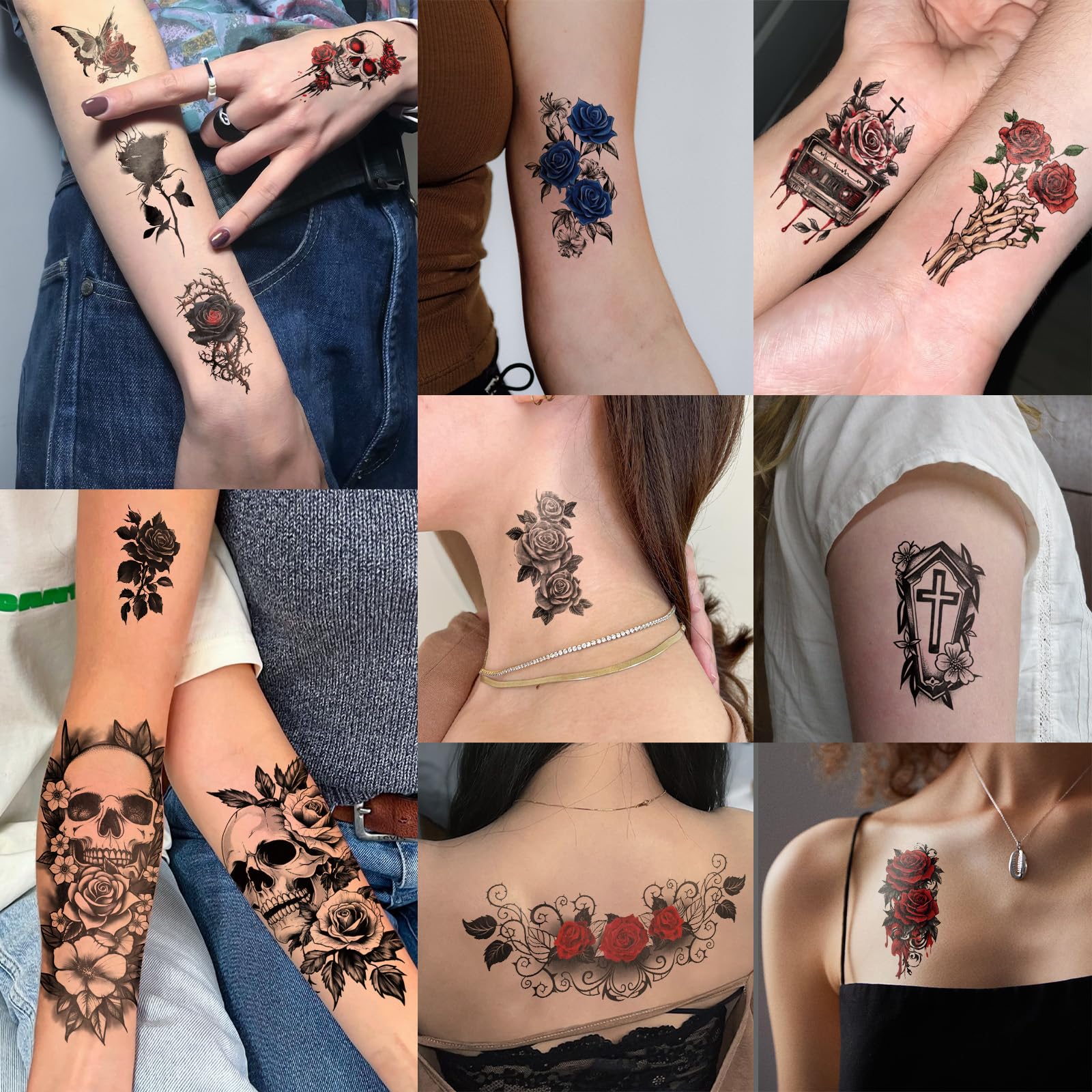 ATYDKUG tatouage temporaire rose design motifs, motifs floraux élégants
