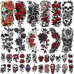 ATYDKUG tatouage temporaire squelette-fleurs grande taille pour le bras, réalisme