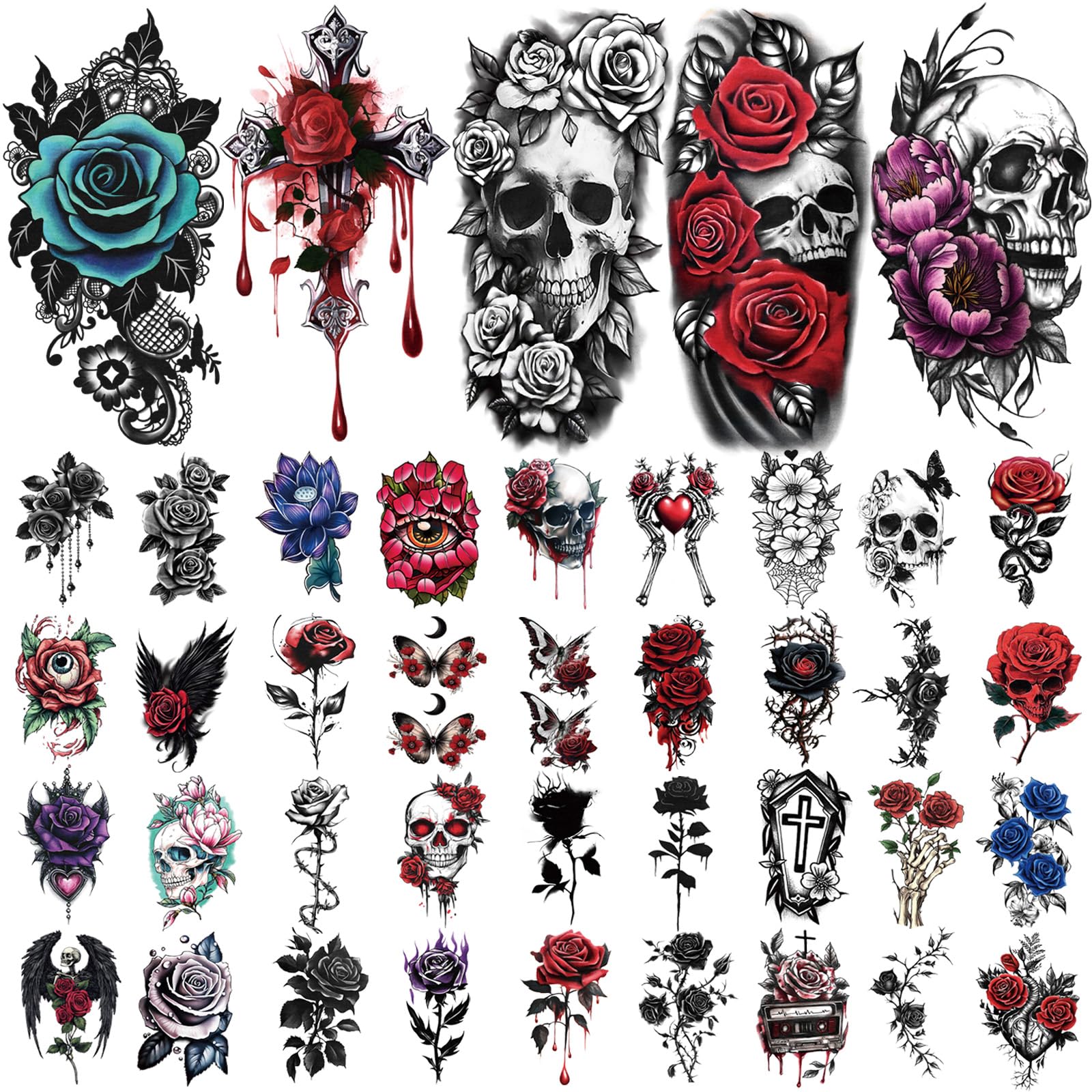 ATYDKUG tatouage temporaire squelette-fleurs petite taille pour petites zones