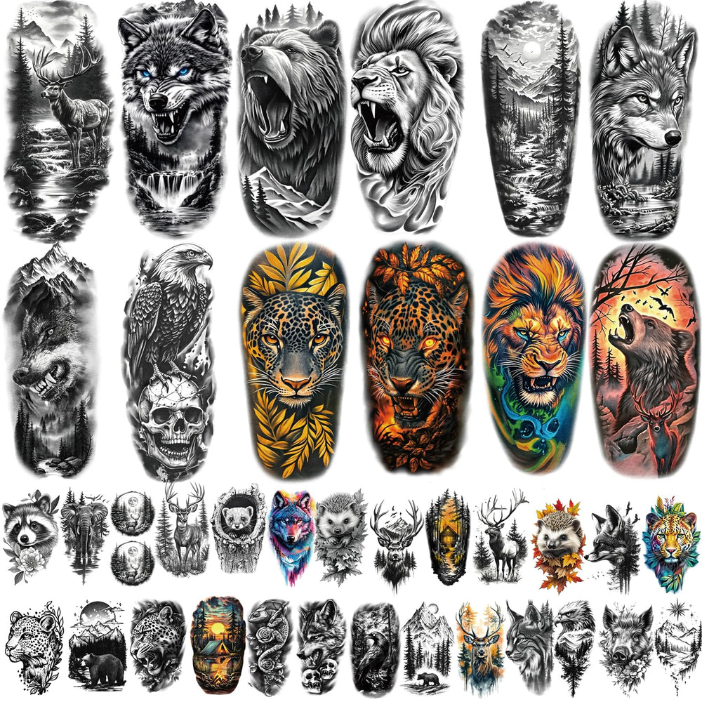 Tatouage temporaire Atydkug lion grand pour un look audacieux et réaliste sur le bras.