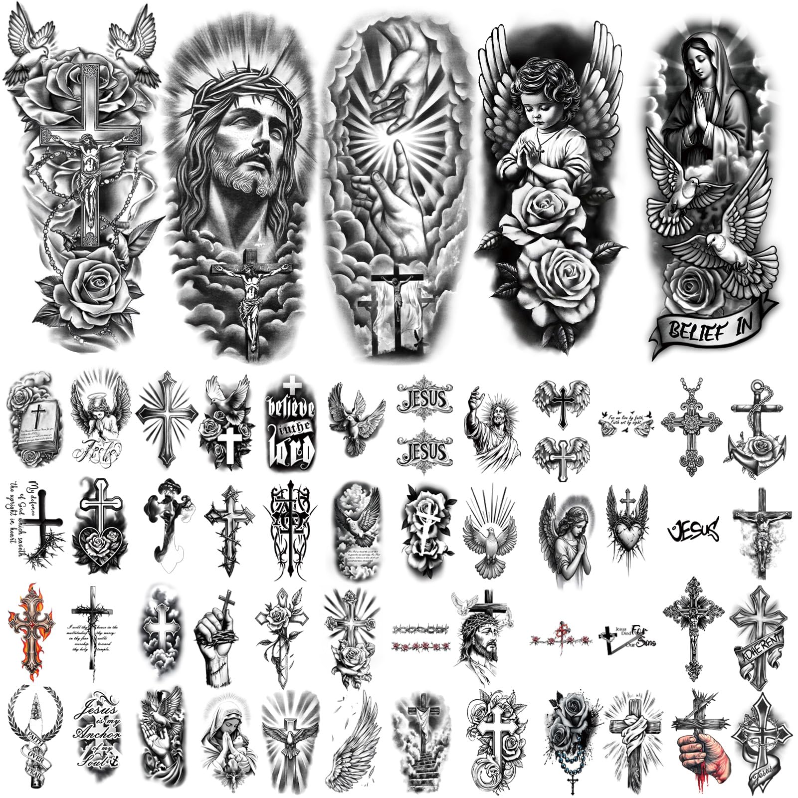 Atydkug tatouages temporaires – grandes feuilles 17 pour une couverture étendue.