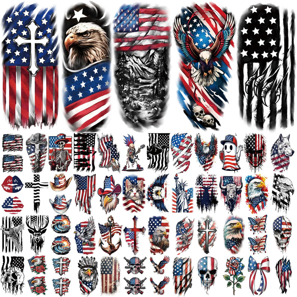 Atydkug tatouages avec aigle et drapeau, grand design pour festival