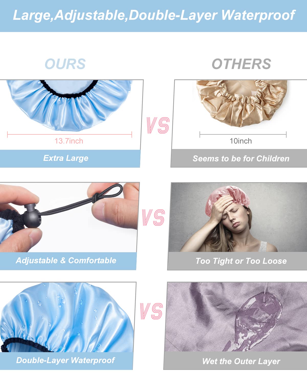 Auban bonnet-douche pour cheveux longs, idéal après des traitements ou couleurs.