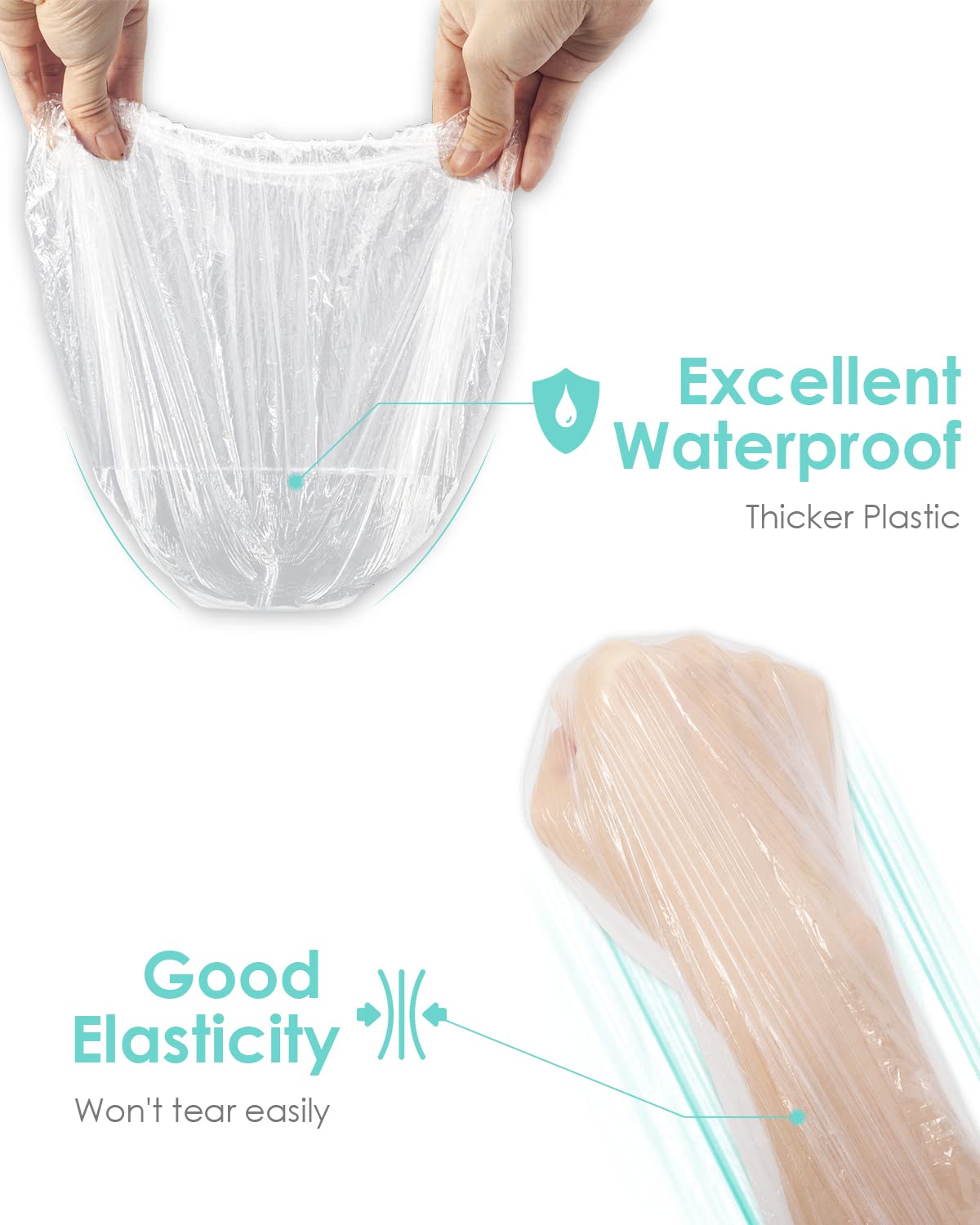 Auban large elastic shower cap stretching to 20.5 inches for long hair.