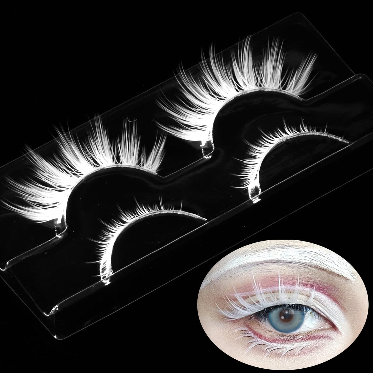 Cils blancs AUGENLI pour Halloween, regard éthéré idéal pour une fête masquée.