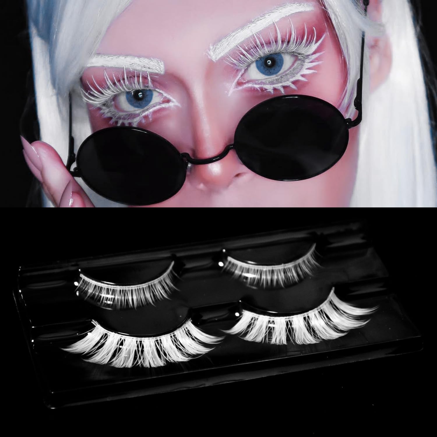 Cils blancs AUGENLI, style Halloween, pour un look inspiré de personnages.
