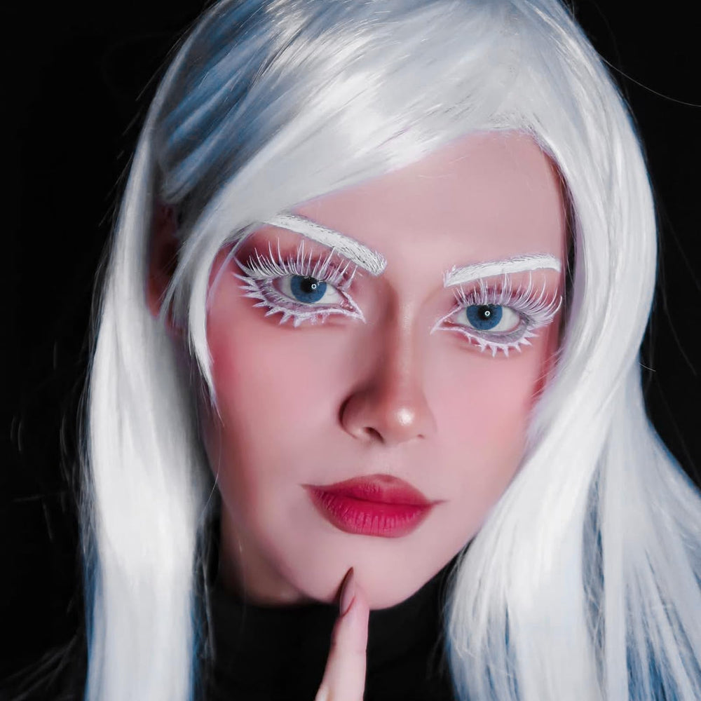 Cils blancs AUGENLI, idéal pour costumes mystiques et tenues fantomatiques.