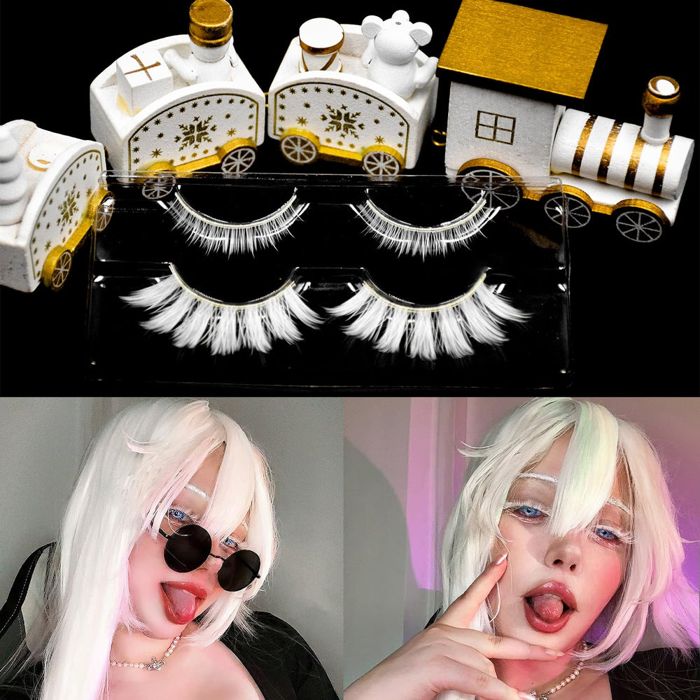 Cils blancs AUGENLI, accessoire de maquillage polyvalent pour fête.