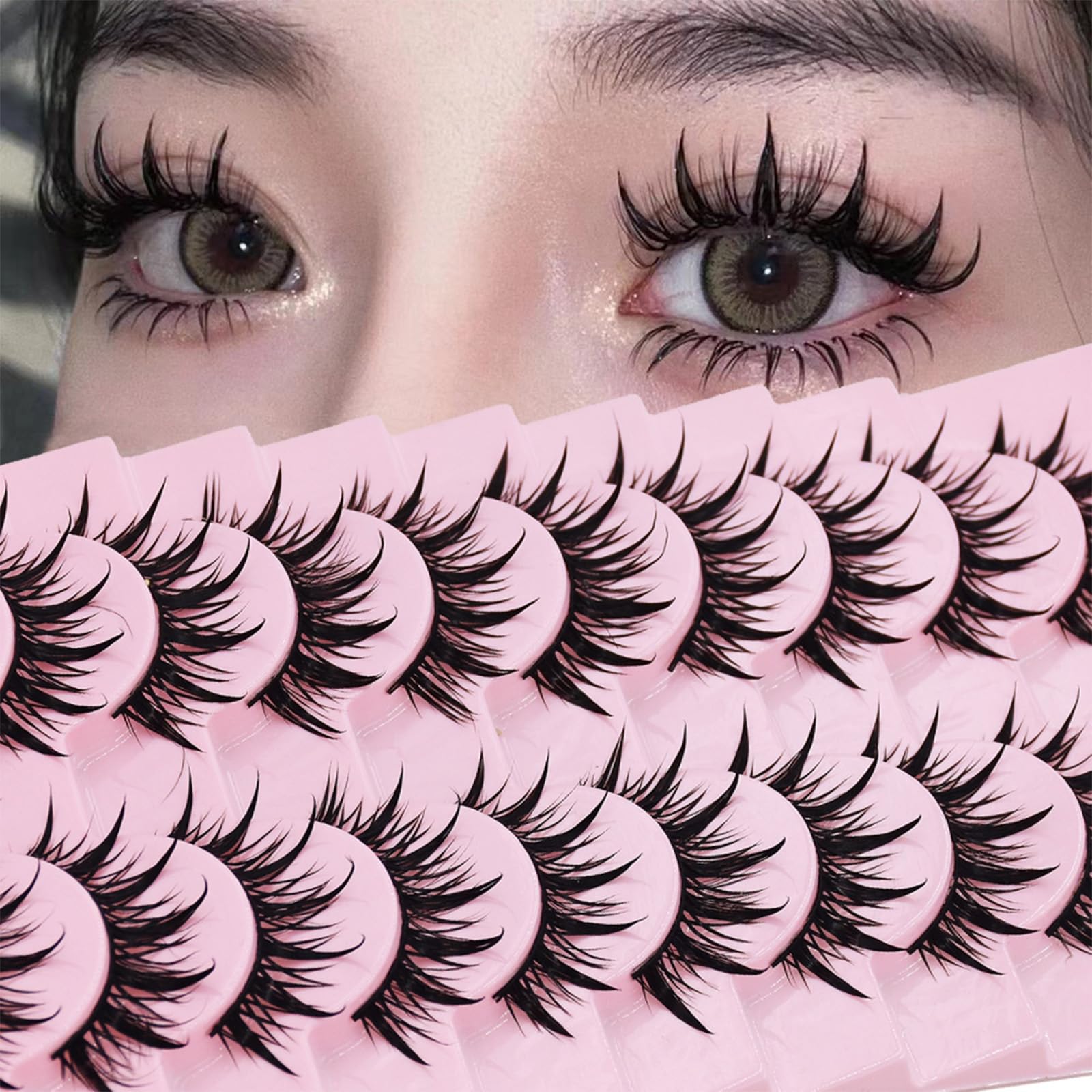 AUGENLI cils manga long 16 mm, parfait pour costumes gothiques et manga.